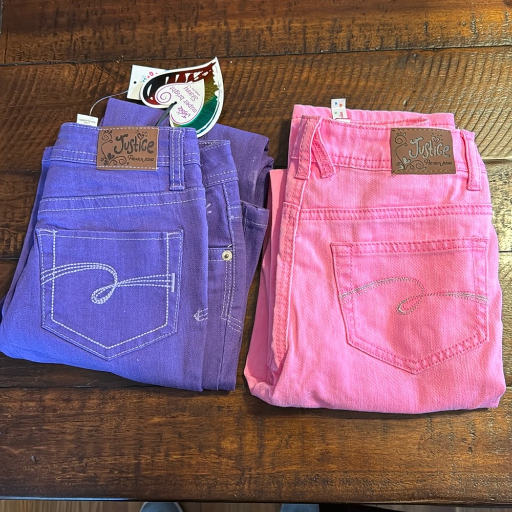 Girls Justice Jeans lot of 2 - size 12 slim pink and purple